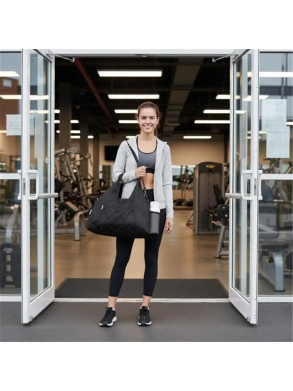 Women's Black Gym Bag Yoga Mat Holder Workout Fitness Tote